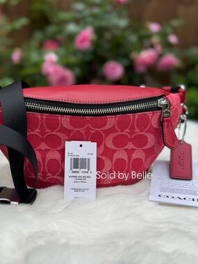 NWT Coach Warren Mini Belt Bag In Signature Red Denim